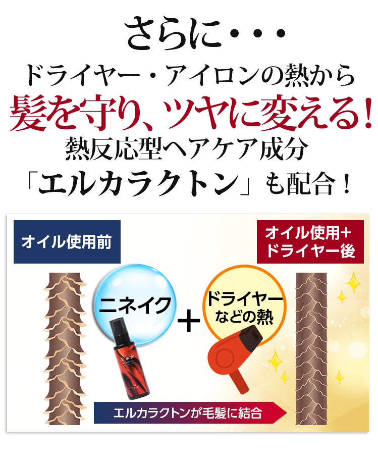 さらに…ドライヤー・アイロンの熱から髪を守り、ツヤに変える!